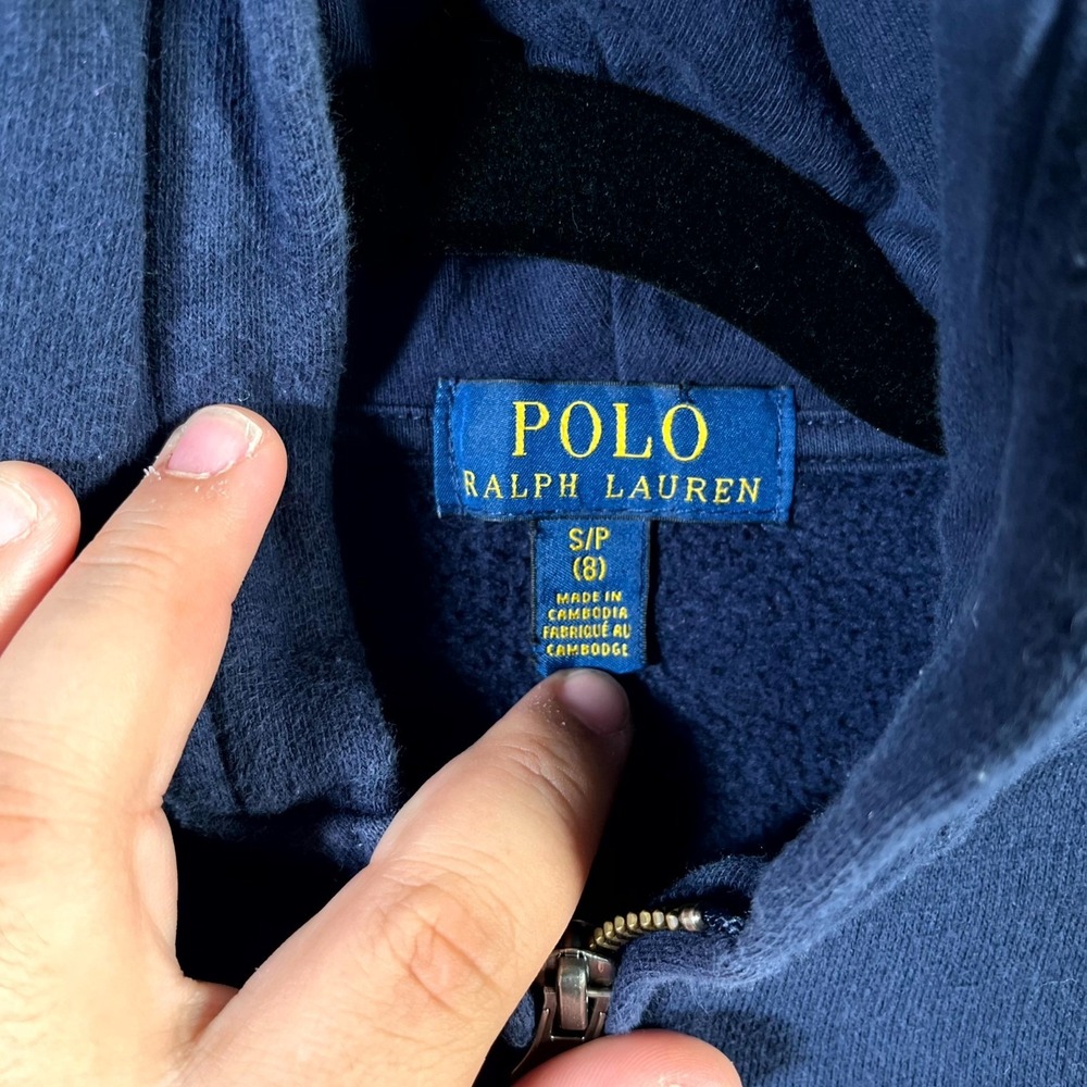 Polo Ralph Lauren Hoodie Boys Small Navy Blue Full Zip Fleece Lined Pony Logo - Picture 6 of 8
